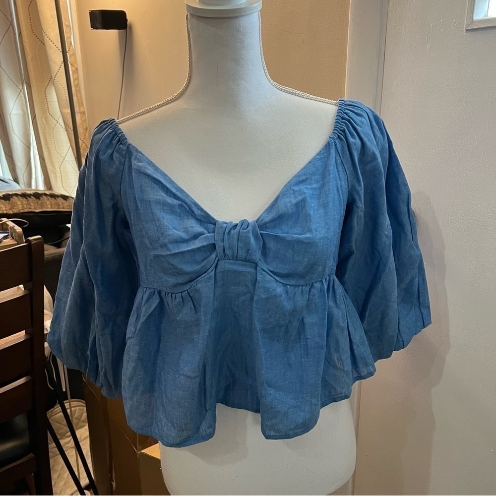 ZARA linen blend knotted top (L) - Picture 3 of 17